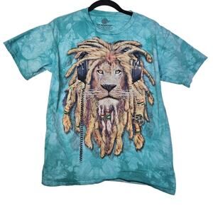 The Mountain S Blue Tie Dye Bob Marley Iron Lion Zion T-shirt Cotton Casual
